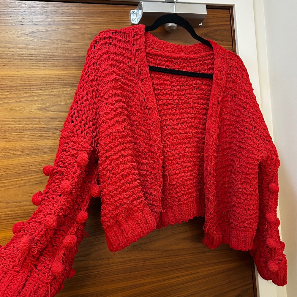 Red Pom Pom Cardigan